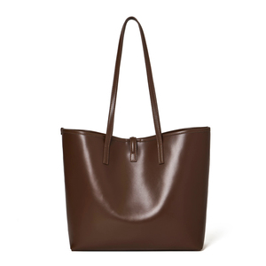 Sac fourre-tout en cuir PU marron avec fermeture éclair, imperméable, grande capacité pour les courses quotidiennes et les voyages - Product Image 1