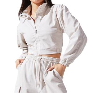 Conjunto de Pantalones Cortos y Chaqueta Corta con Cordón Ajustable Personalizado al por Mayor para Mujer, Resistente al Viento, de Dos Piezas, 100% Algodón, Estampado Sólido de Primavera/Verano - Product Image 6