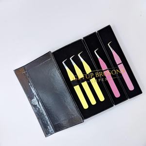 Pinzas para Pestañas de Fibra Plateada Amarilla/Rosa, Antiestáticas, Antimagnéticas, con Punta de Acero de 90 Grados y Agarre Perfecto - Product Image 3