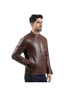Blouson en cuir Cafe Racer marron châtain |   Veste d'hiver pour homme sur mesure de haute qualité, taille plus, double boutonnage, vente en gros - Product Image 3