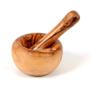 Mortier et pilon en bois de forme ronde, articles de décoration de cuisine, articles utilitaires pour la maison et la boulangerie, broyeur d'herbes et d'épices, prix bas - Product Image 3