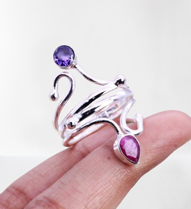 925 argent Sterling massif améthyste classique Spinner bague 925 argent estampillé mode bijoux en argent meilleur Design pierre précieuse faite à la main - Product Image 1