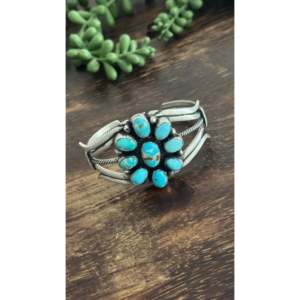 Sheila Becenti Royston Fashion <b>Cuff</b> <b>Bracelet</b> Turquoise & Sterling <b>Silver</b> Cluster Design - Product Image 4