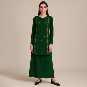 Vêtements islamiques modestes pour femmes Ensemble 2 pièces Moden Baju Kurung pour le Ramadan Plus Size Options disponibles - Product Image 5