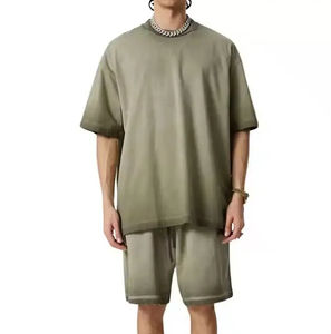 High Quality Acid Wash <b>Men</b> Drop Shoulder T <b>Shirt</b> With Short Sets <b>For</b> <b>Men</b> Custom Screen Printed T-<b>Shirt</b> And Shorts <b>for</b> <b>Summer</b> - Product Image 1