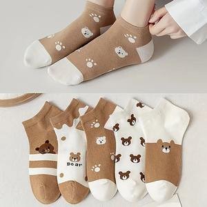 Cute <b>Cartoon</b> Bear Pattern Ankle <b>Socks</b> for Women Breathable Daily Use Stockings with Body Logo - Product Image 4