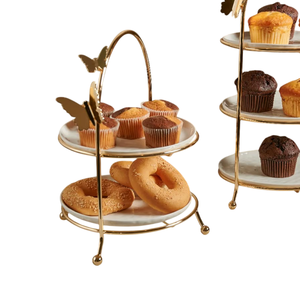 Soporte de pastel de 2 niveles de Metal con acabado dorado para bodas y fiestas Diseño elegante duradero para pasteles Cupcakes y postres Serveware - Product Image 2