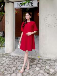 Comfortable <b>Velvet</b> Fabric <b>Maternity</b> <b>Dress</b> V1222 with Straight Design Not Discolored - Product Image 2