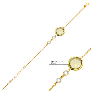 Forma redonda de cuarzo de oliva y piedra CZ 22K oro bisel pulsera de plata hecha a mano 925 plata esterlina para mujer joyería - Product Image 2