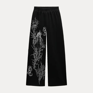 Pantalon ample à jambe droite pour homme, design personnalisé à motif éclair, style Y2K, mode décontractée, noir, vente en gros, vêtements amples - Product Image 1