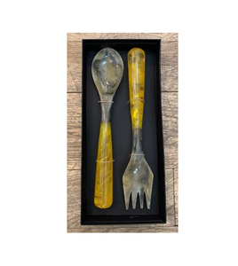 Cuchara para Ensalada de Metal con Mango de Resina con Diseño de Cuerno, Hecha a Mano, Moderna, Ligera, Duradera, con Mango Largo, Cubertería, Utensilios de Cocina - Product Image 1