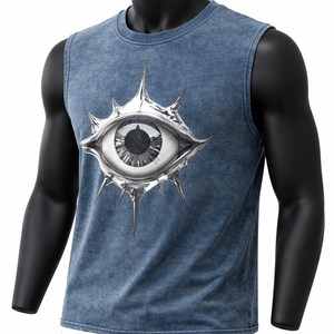 Camiseta sin mangas personalizada para hombre con estampado gráfico de ojo gótico vintage, estilo streetwear, con lavado ácido, tipo muscle fit, oversize, de algodón para verano - Product Image 4