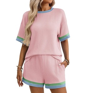 Ensemble de jogging 2 pièces à tricoter uni et décontracté pour femmes pantalon court et débardeur pour le vélo sweat-shirt surdimensionné à demi-fermeture éclair - Product Image 4