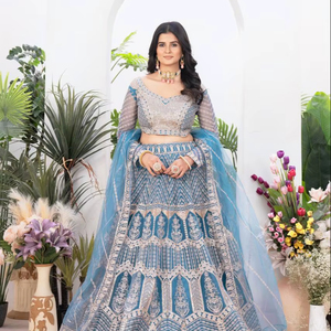Dernière collection de Lehenga Choli indiens de créateur, longueur ras du sol, silhouette Empire, col en V, respirant, écologique, tenue ethnique de mariée tendance - Product Image 1