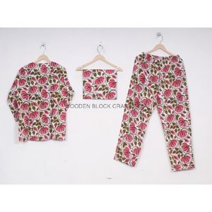 Robe de nuit élégante et douce pour l'été, tenue de soirée pour femmes, ensemble de pyjama en coton imprimé à la main de style bohème, respirant et rapide - Product Image 4