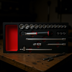 Ensemble d'outils en mousse bicolore Usag, assortiment de 20 pièces de cliquets et douilles, avec coffret rigide - Product Image 3