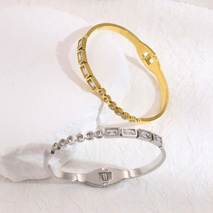 Moda açık sonu kararmaz ücretsiz hayat ağacı kristal kübik zirkonya bileklik su geçirmez 18K altın kaplama paslanmaz çelik bilezik - Product Image 6