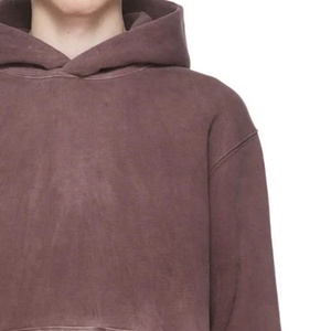 DEC usine sweat à capuche marron surdimensionné personnalisé Vintage français éponge hommes sweat coton pull Logo imprimé acide lavé sweats à capuche hommes - Product Image 4