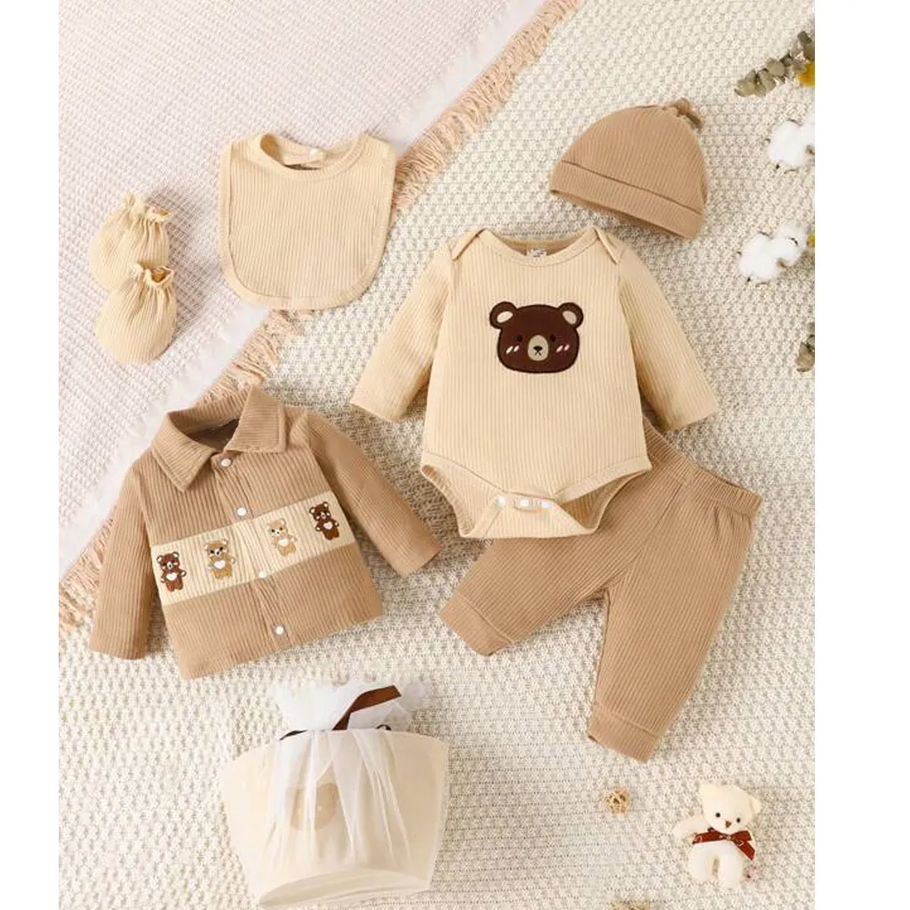 Подарочный комплект из 8 предметов для новорожденных мальчиков с длинным рукавом и принтом медведя