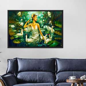 Impresión artística en lienzo de cisnes elegantes, póster moderno para colgar en la pared, 1P: con marco negro - Product Image 1