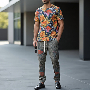 Pantalon de jogging à sublimation pour homme T-shirt deux pièces Ensemble de pyjama 100% coton à sublimation pour homme - Product Image 5