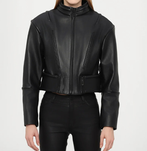 Nueva chaqueta de piel de oveja para mujer de alta calidad con logotipo personalizado bajo MOQ tela de lona servicio OEM - Product Image 1