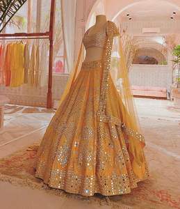 Embrayage Cancan de mode d'été pour femmes élégantes en satin de soie dentelle lourde vrai miroir broderie travail Lehenga Cancan toile Patta - Product Image 5