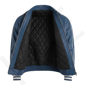 Chaqueta Universitaria de Cuero de Vaca Azul Hecha a Mano - Product Image 5