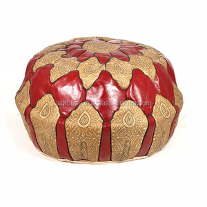 Meubles de salle à manger antiques traditionnels et modernes Pouf en cuir véritable multicolore Pouf créatif pouf - Product Image 2