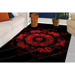 <b>Mandala</b> Pattern Printed <b>Rug</b>, Red Black Living Room Housewarming Gift,Nonwoven Thin <b>Rug</b> - Product Image 2