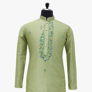 Diseñador de lujo Kurta Set para la temporada festiva Clásico Indio Hombres Traje Boda Kurta Pijama Colección Étnico Boda Look - Product Image 1