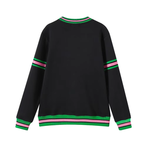 เสื้อสเวตเชิ้ตคอกลมปักลายเชนิลล์แบบกำหนดเอง ลวดลายพิมพ์แบบฟอกสี ขอบแขนและชายเสื้อแบบริบ มีกระเป๋าแบบจิงโจ้ ลายบล็อกสีและลายทาง - Product Image 4