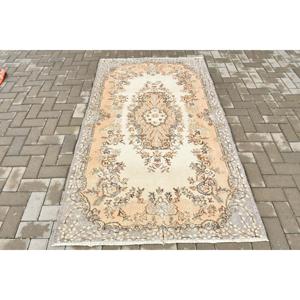 3.9x6.8 ft Vintage Rug, Turkish Area Rug, <b>Brown</b> Gray Striped Rug - Product Image 1