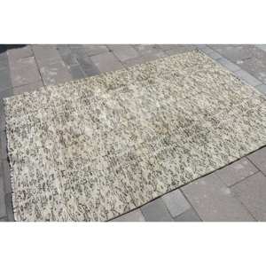 Alfombra turca Vintage Beige 4,9x7,5 pies tejido plano de lana con patrón de retazos alfombra de sala de estar con respaldo de látex para decoraciones - Product Image 2