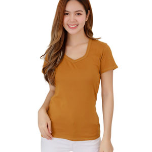 Venta al por mayor de camisetas de mujer transpirables personalizadas 100% tela de algodón cuello Pentágono ropa de calle de alta calidad estampado patrón verano XL - Product Image 1