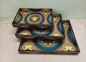 Plateau de service de forme rectangulaire au design de luxe avec motif imprimé en émail fait de bois plateau d'utilisation nouvelle arrivée - Product Image 6