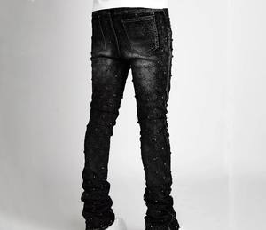 Pantalones vaqueros de talla grande de alta calidad para hombre, logotipo personalizado, moda Vintage, estilo recto, cintura media, característica impermeable, venta al por mayor - Product Image 6