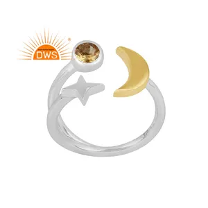 Último diseño hecho a mano fina plata esterlina natural citrino piedra preciosa estrella y luna creciente diseño anillo joyería fabricante - Product Image 1