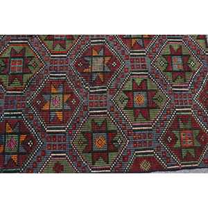 Tapis turc vintage, tapis Kilim 2,7x4,6 pieds, tapis en laine rouge et vert uni - Product Image 5