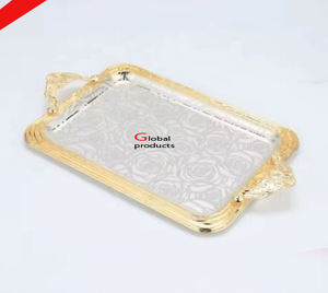 beautiful look <b>golden</b> finished metal stainless steel designer serving tray for hotel restaurant and <b>bar</b> - Product Image 2