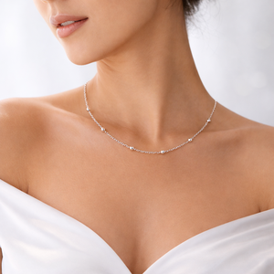 Collier chaîne perlée en argent sterling 925, minimaliste, luxueux, pour tous les jours, chaîne en forme de boule - Product Image 4