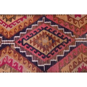 Vintage Runner Rug 2.7x10.5 ft, Turkish Kilim <b>Brown</b> Solid <b>Wool</b> Rug - Product Image 5