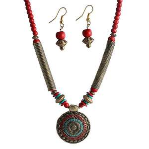 Antique Gold Necklace Set with <b>Red</b> <b>Beads</b> Beadside Fashion Jewelry 1105907A - Product Image 1