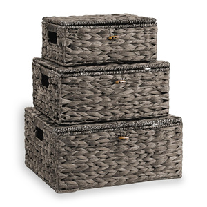 Boîte durable pour le rangement des vêtements, organisateurs, boîtes à couvercle en jacinthe d'eau tissées à la main - Product Image 4