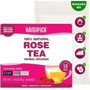 HANDPICK, Rose Buds Herbal <b>Tea</b> Bags - 50 Count | Caffeine Free Rose <b>Tea</b> - Product Image 3