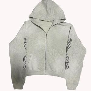 Custom Street Wear Sun Faded Hoodie Inalámbrico Lana Bordado logo Hoodie Vintage Ácido-lavado Cremallera Sudaderas con capucha para los hombres - Product Image 3