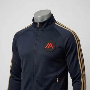 <b>Men's</b> Winter Hooded <b>Navy</b> Blue Tracksuit Set Full Zip Athletic Jacket <b>Jogger</b> Pants Gold Side Stripes Sportswear Training Gym - Product Image 4