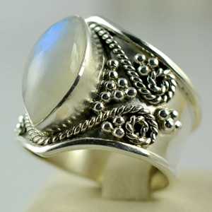 925 Sterling <b>Silver</b> Handmade <b>Statement</b> <b>Ring</b> Boho June Birthstone Jewelry Rainbow Moonstone Perfect Gift for Her Birthday - Product Image 4