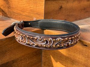 Hot Selling Latest Floral Hand Tooled Leather Dog Collar for <b>Pets</b> Real Genuine Leather Padded Adjustable Accessory for Neck Belt - Product Image 2