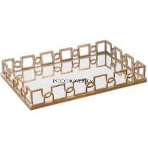 Motif à la mode arrivée cristal clair perlé Rectangle forme miroir plateau de service Restaurant et hôtel fournitures au prix le plus bas - Product Image 2